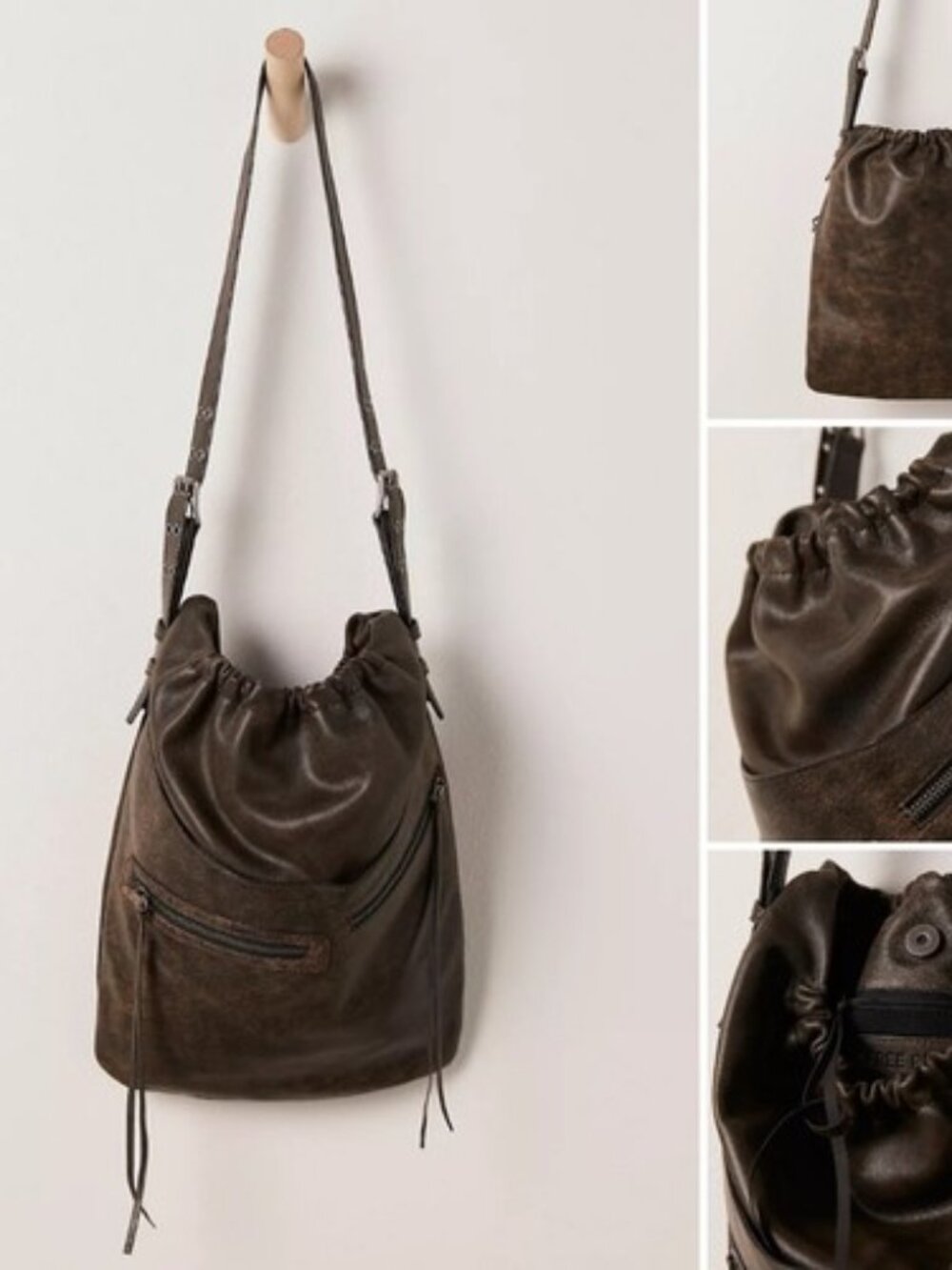 Free People ~ Tyra Brown Leather Bucket Bag / Purse~ $148